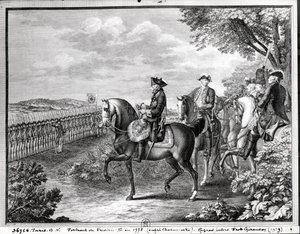 Preussin kuningas Frederick II (1712-86) arvioi joukkoja vuonna 1778